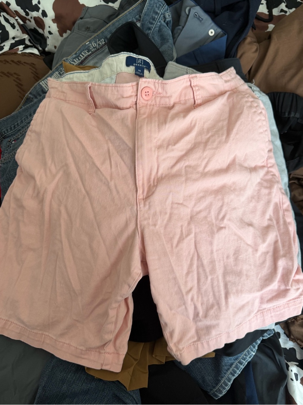 George Men’s Light Pink Cotton Flat-Front Shorts